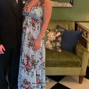 Shein size small floral blue floor length dress